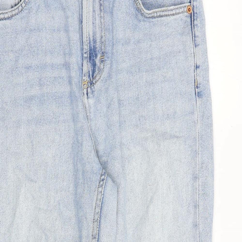 Topshop Womens Blue Cotton Straight Jeans Size 30 in Regular Zip - Frayed Hem