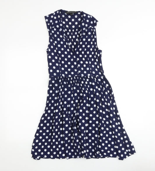 Forever New Womens Blue Polka Dot Viscose Trapeze & Swing Size 10 Collared Button