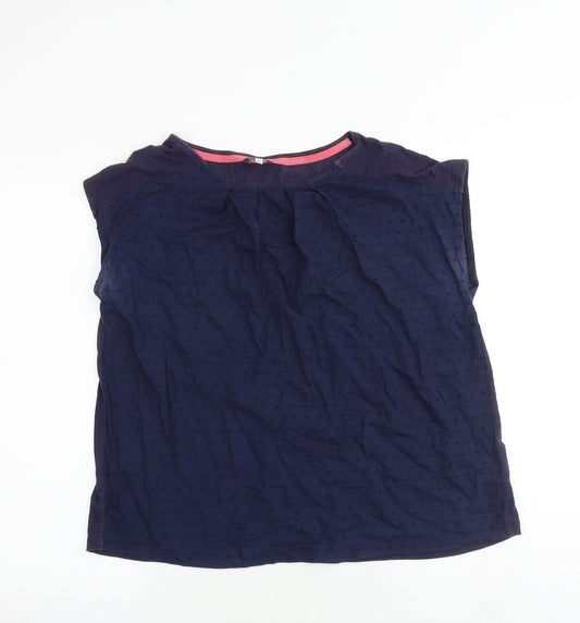 Joules Womens Blue 100% Cotton Basic Blouse Size 10 Boat Neck - Textured