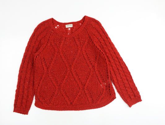 Indigo Womens Red Round Neck Acrylic Pullover Jumper Size 14