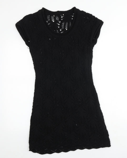 NEXT Womens Black Acrylic Jumper Dress Size 12 Round Neck Pullover