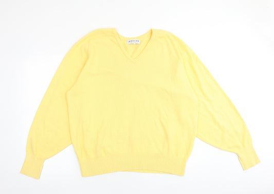 Jaeger Womens Yellow V-Neck 100% Cotton Pullover Jumper Size L