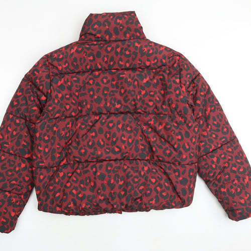 Jacqueline de Yong Womens Red Animal Print Puffer Jacket Jacket Size XL Zip