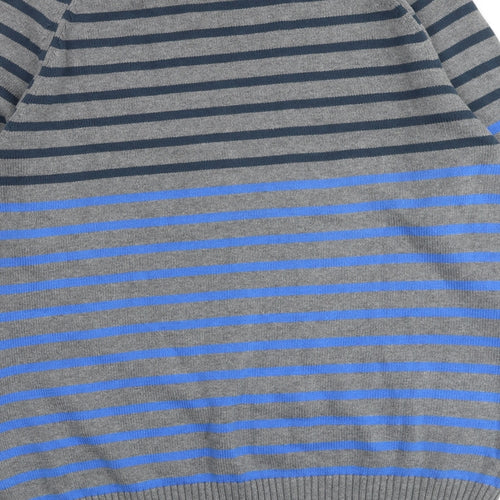 JACK & JONES Mens Multicoloured Round Neck Striped Cotton Pullover Jumper Size XL Long Sleeve