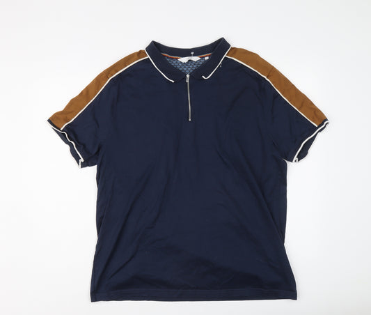NEXT Mens Blue Colourblock Cotton Polo Size 2XL Collared Zip