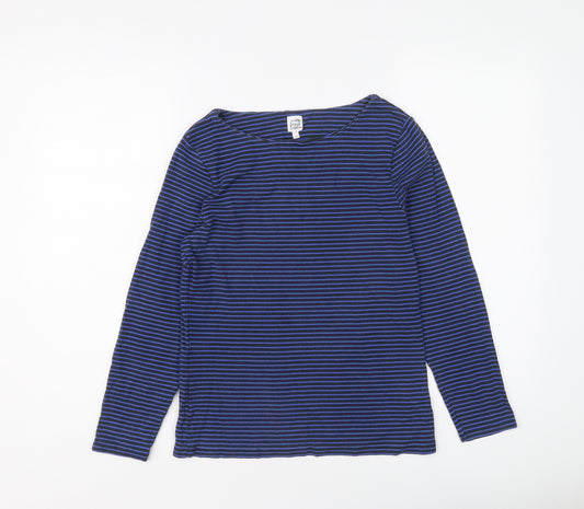 John Lewis Womens Blue Striped Cotton Basic T-Shirt Size 12 Round Neck