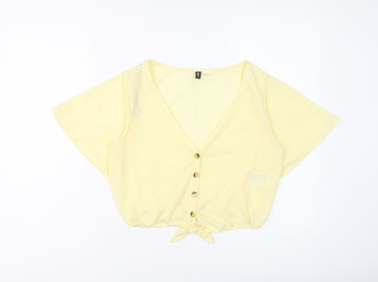 H&M Womens Yellow Polyester Cropped T-Shirt Size S V-Neck