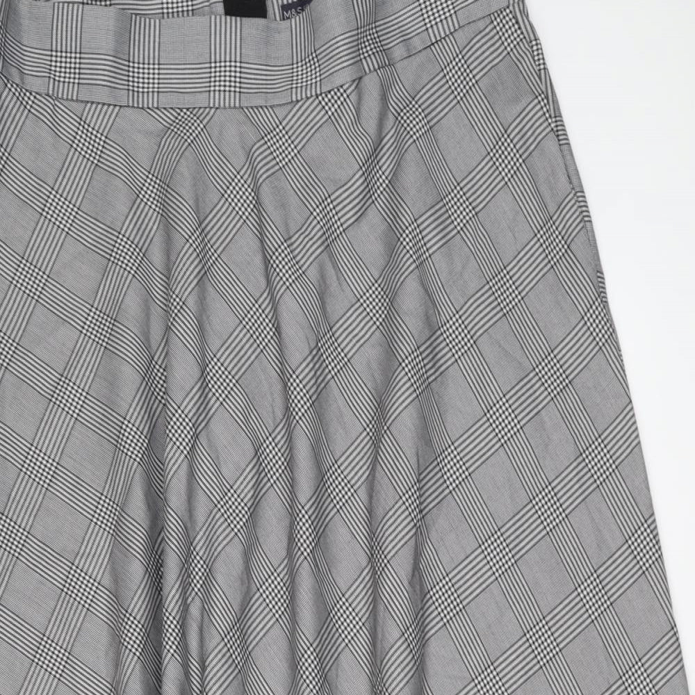 Marks and Spencer Womens Grey Plaid Polyester Swing Skirt Size 20 Zip