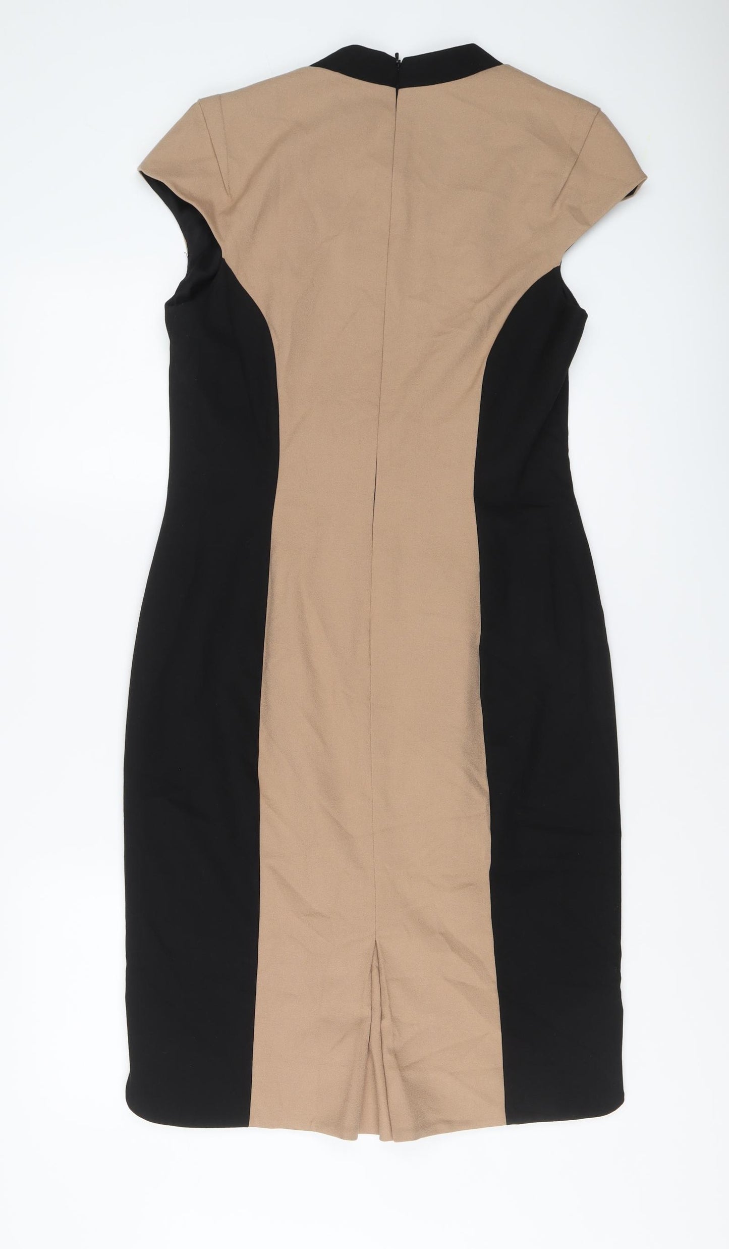 Phase Eight Womens Black Colourblock Polyester Pencil Dress Size 14 V-Neck Zip