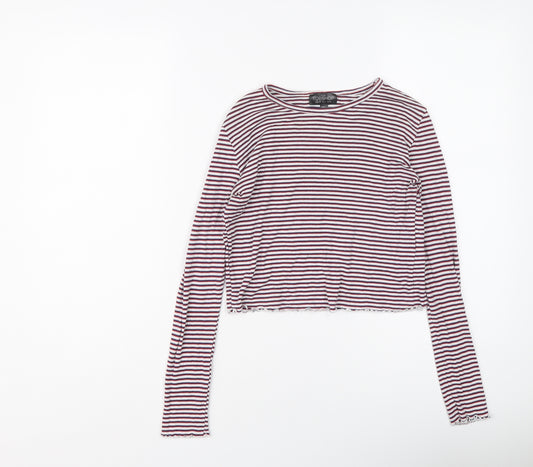 Topshop Womens Multicoloured Striped Cotton Basic T-Shirt Size 10 Round Neck