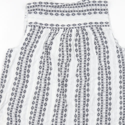 Marks and Spencer Womens White Geometric Cotton Basic Blouse Size 16 V-Neck