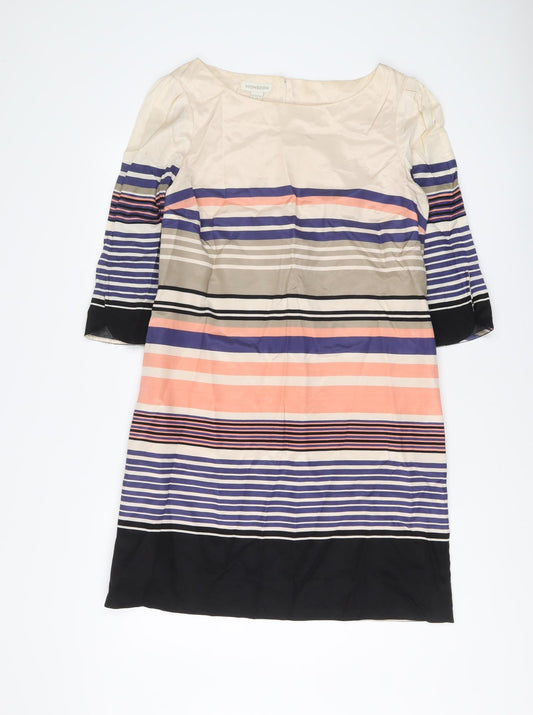 Monsoon Womens Multicoloured Striped Viscose A-Line Size 12 Boat Neck Button