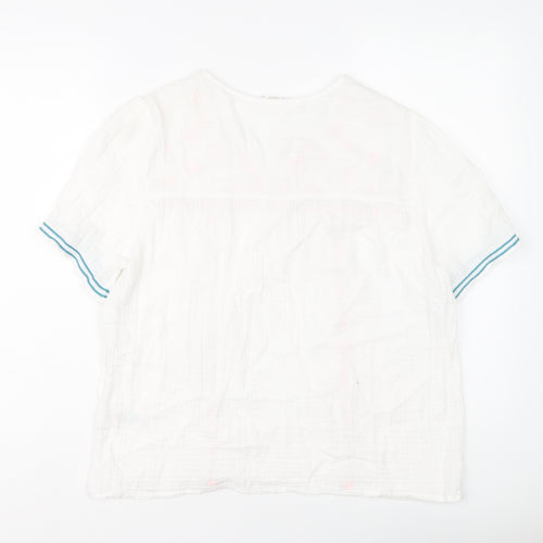 Falmer Heritage Womens White Cotton Basic Blouse Size 14 V-Neck