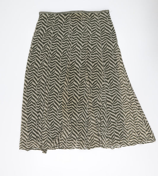 Marks and Spencer Womens Green Geometric Polyester Swing Skirt Size 14 Zip