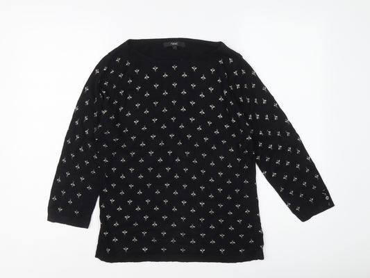 NEXT Womens Black Boat Neck Geometric Cotton Pullover Jumper Size 12 - Bee Print