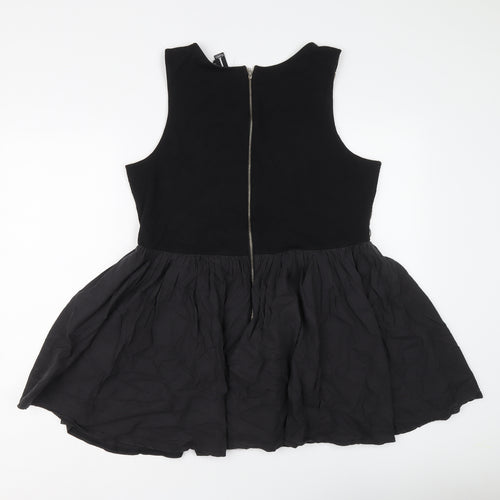 Izabel Womens Black Geometric Polyester Tunic Blouse Size 16 Round Neck