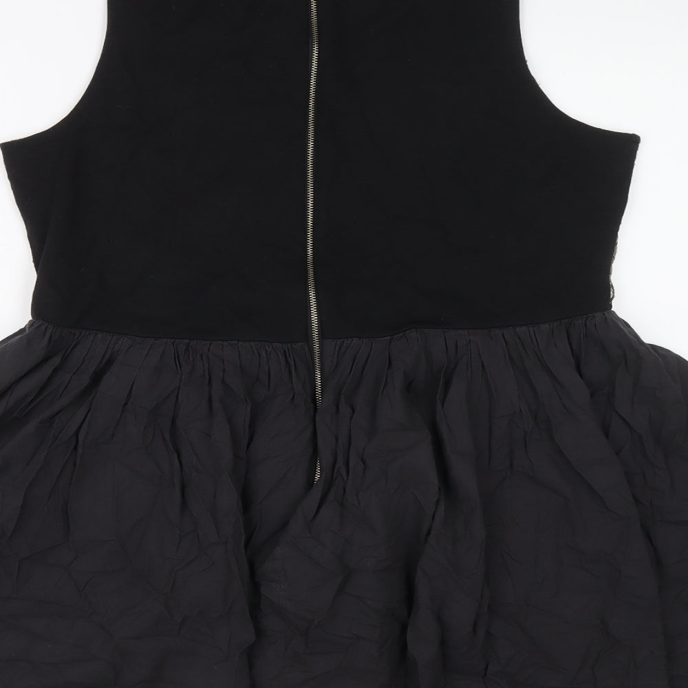 Izabel Womens Black Geometric Polyester Tunic Blouse Size 16 Round Neck