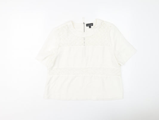 Topshop Womens Ivory Polyester Basic T-Shirt Size 12 Round Neck