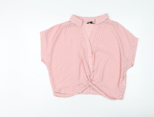 New Look Womens Pink Check Polyester Basic Button-Up Size 18 Collared