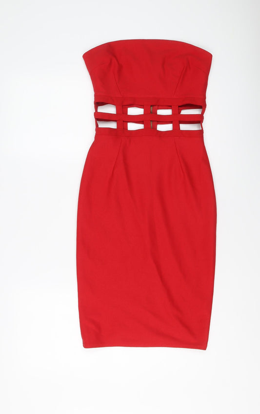Missguided Womens Red Polyester Bodycon Size 8 Off the Shoulder Zip