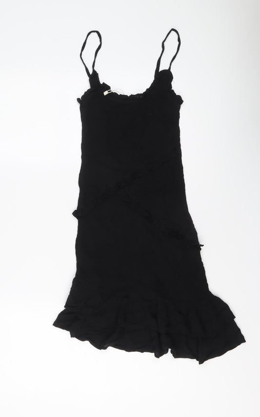 Stradivarius Womens Black Viscose Slip Dress Size M Round Neck Pullover