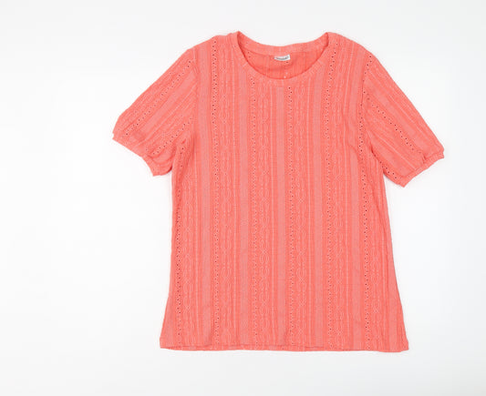 Damart Womens Pink Polyester Basic T-Shirt Size 14 Round Neck