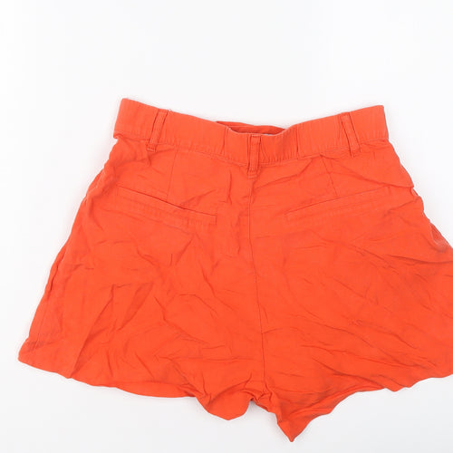 Zara Womens Orange Lyocell Basic Shorts Size S L3 in Regular Button