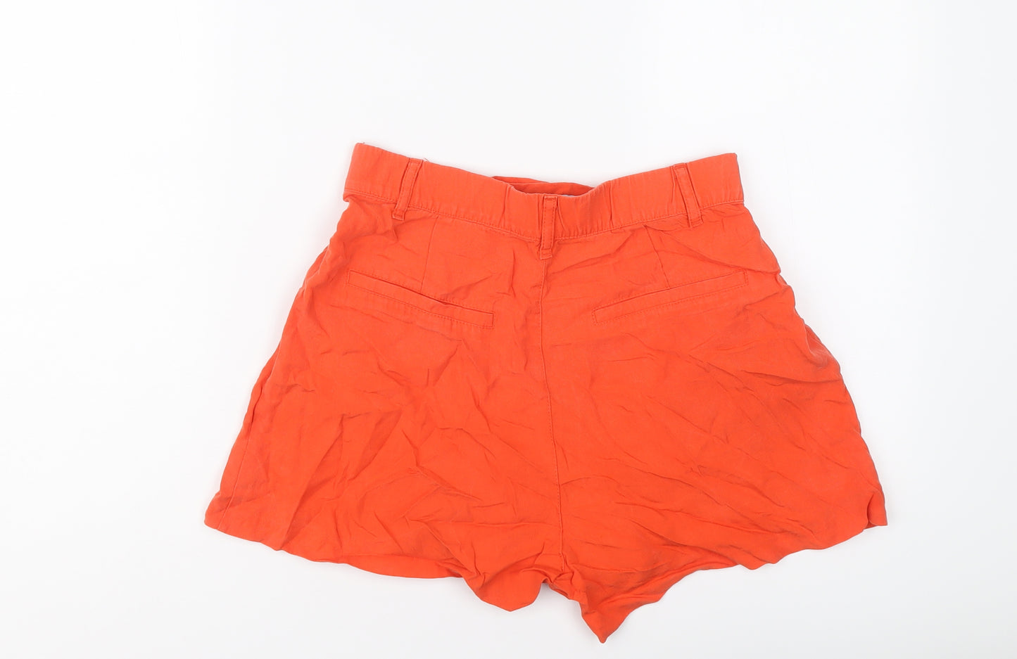 Zara Womens Orange Lyocell Basic Shorts Size S L3 in Regular Button