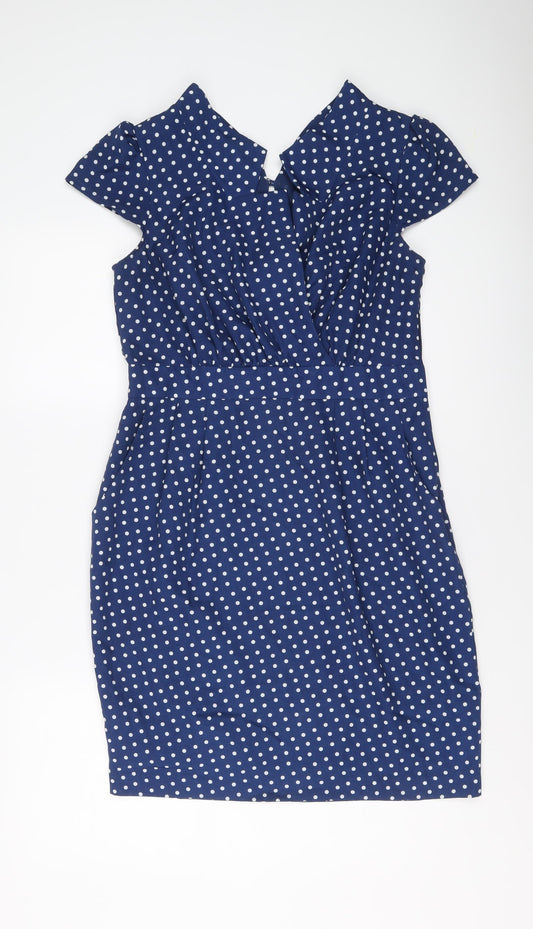 A Wear Womens Blue Polyester A-Line Size 12 V-Neck Zip