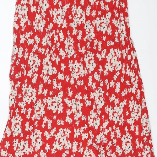 New Look Womens Red Floral Viscose Peasant Skirt Size 8