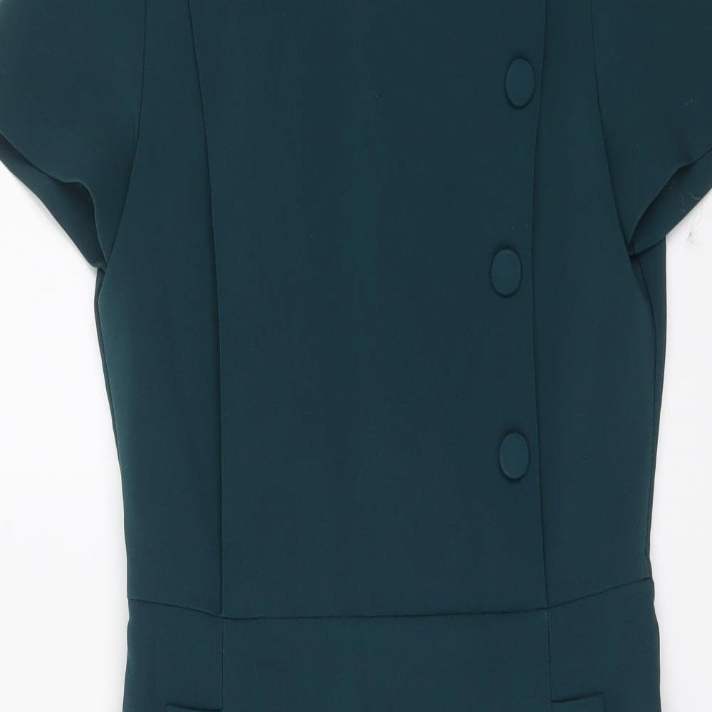 Zara Womens Green Polyester Shift Size S Round Neck Zip