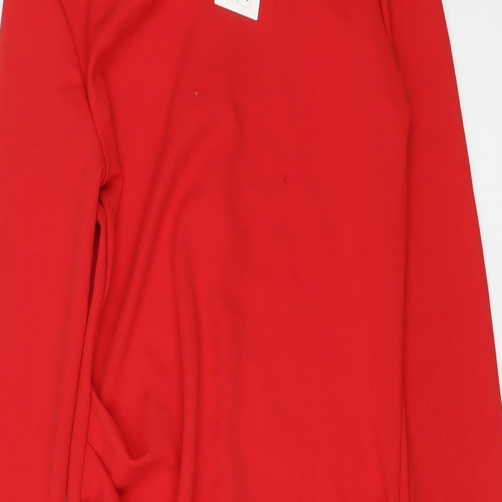 Zara Womens Red Polyester A-Line Size S Round Neck Zip