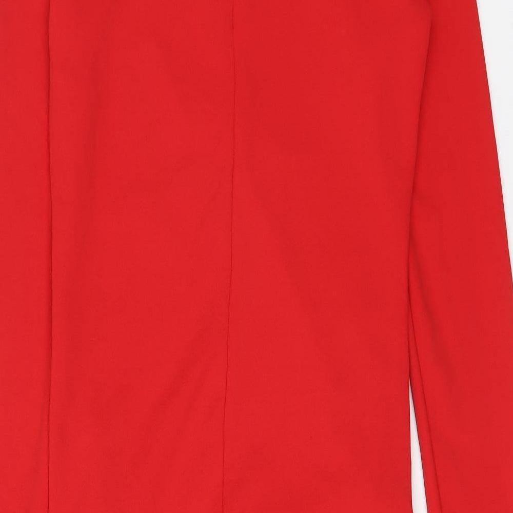 Zara Womens Red Polyester A-Line Size S Round Neck Zip