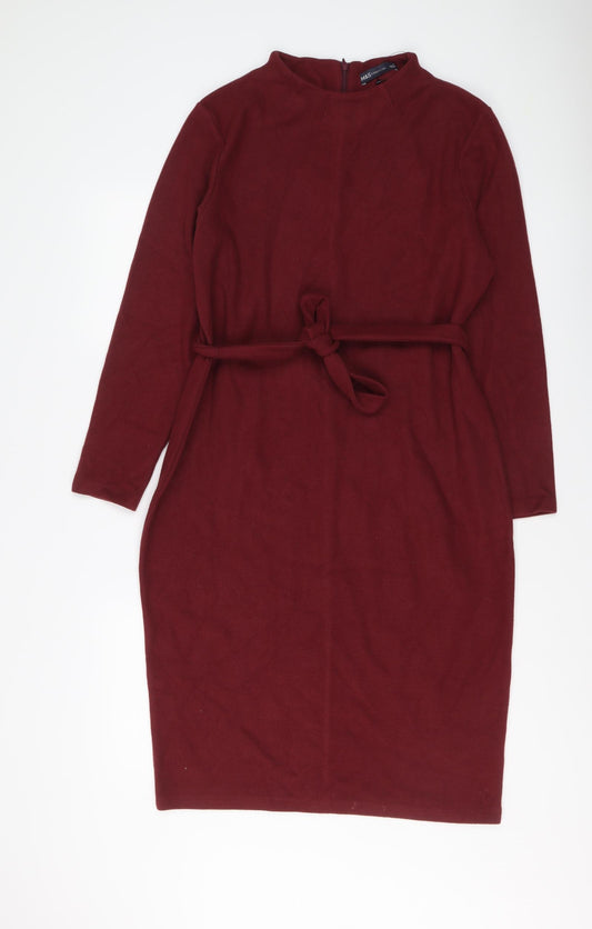 Marks and Spencer Womens Red Cotton Jumper Dress Size 16 Boat Neck Zip