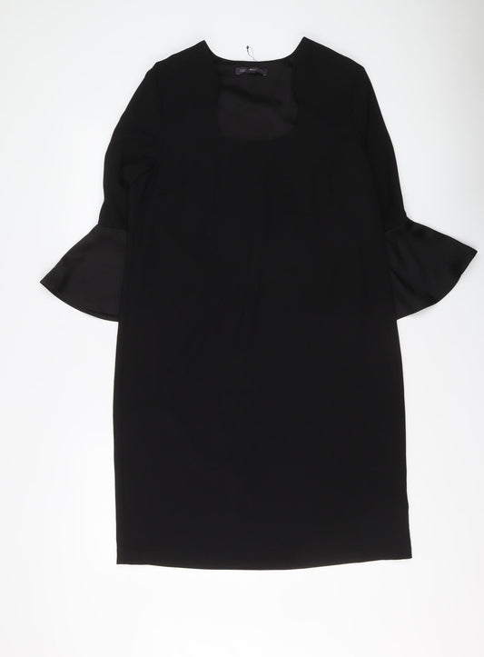 Marks and Spencer Womens Black Polyester A-Line Size 10 Round Neck Zip