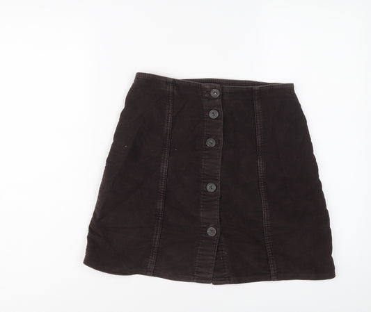 Marks and Spencer Womens Brown Cotton A-Line Skirt Size 12 Button