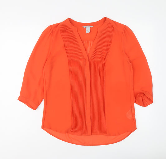 H&M Womens Orange Polyester Basic Blouse Size 10 V-Neck