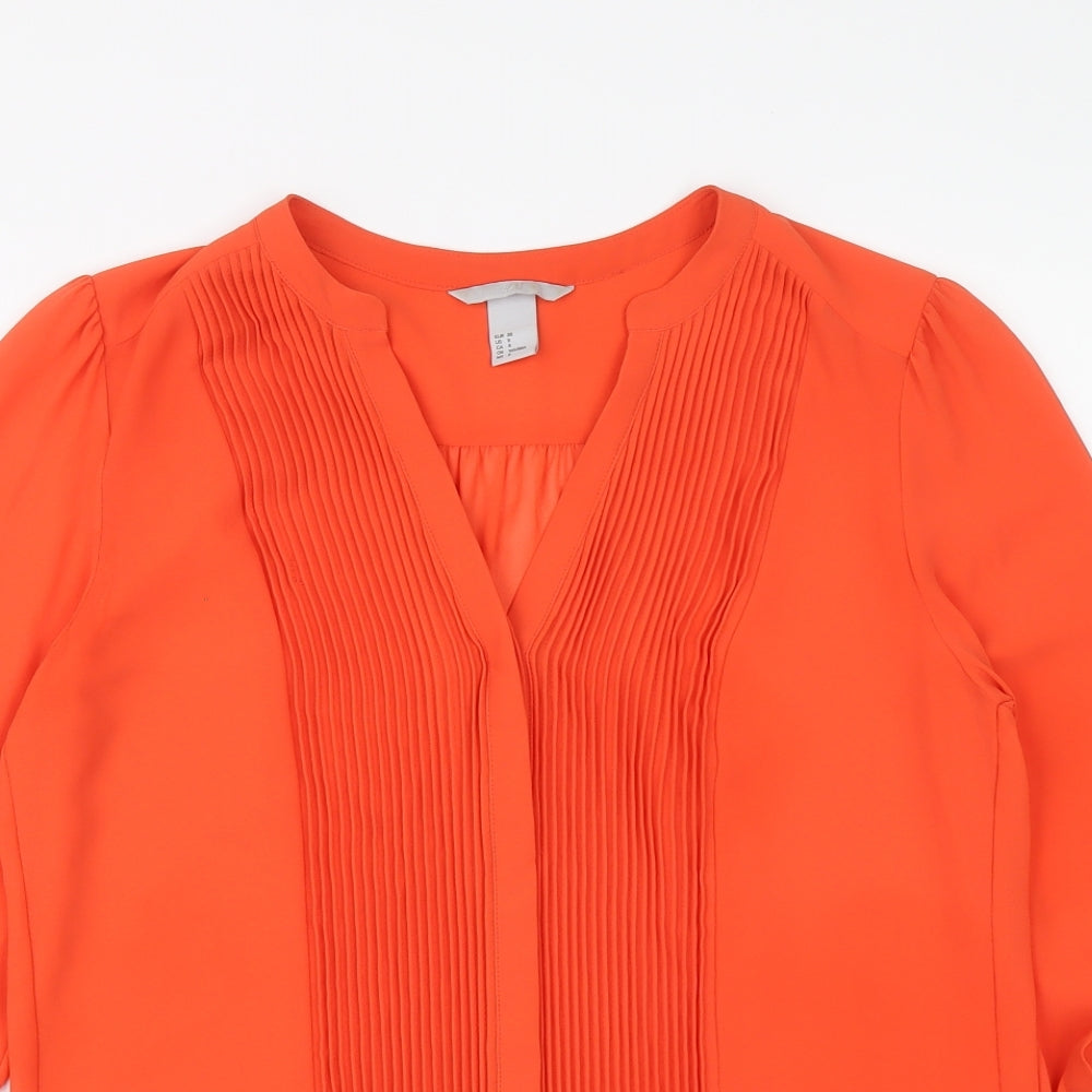 H&M Womens Orange Polyester Basic Blouse Size 10 V-Neck