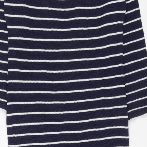 Laura Ashley Womens Blue Striped Cotton A-Line Size 14 Round Neck Zip