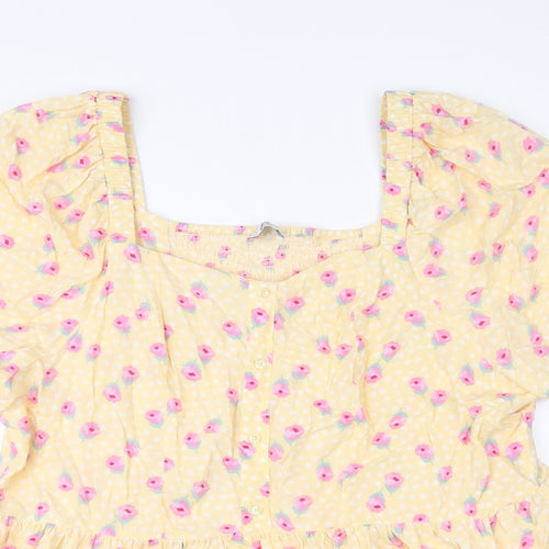 Simply Be Womens Yellow Floral Viscose Basic Blouse Size 22 Square Neck - Peplum