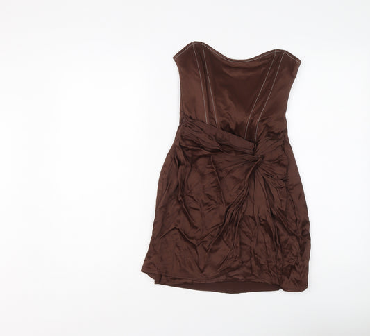 Zara Womens Brown Polyester Mini Size S Sweetheart Zip