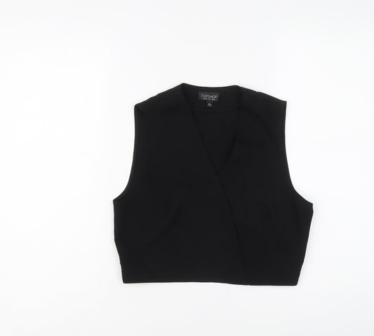 Topshop Womens Black Polyester Cropped Blouse Size 10 V-Neck