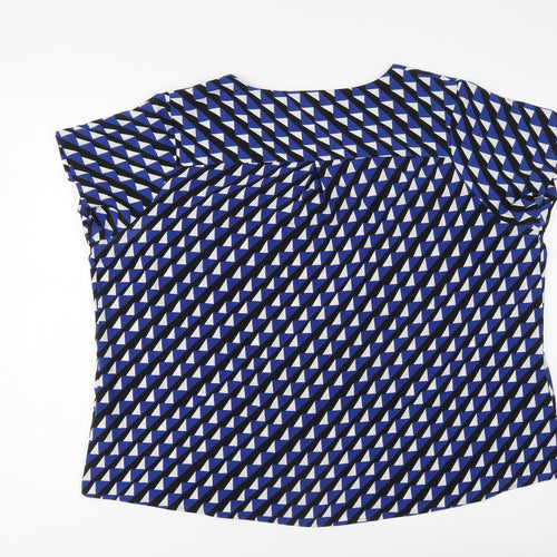 Marks and Spencer Womens Blue Geometric Polyester Basic Blouse Size 22 V-Neck