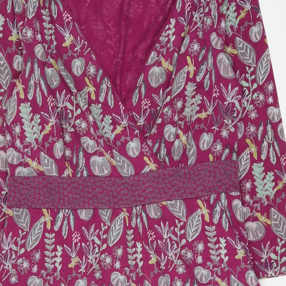 White Stuff Womens Purple Geometric Cotton A-Line Size 14 V-Neck Pullover