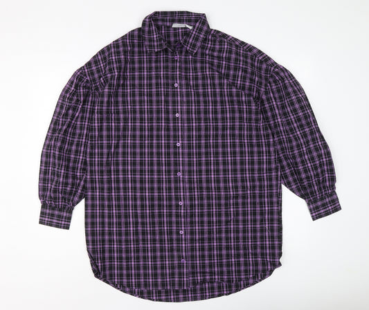 Noisy may Womens Purple Plaid Cotton Basic Button-Up Size S Collared