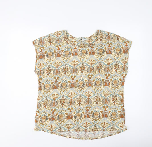 NEXT Womens Beige Geometric Cotton Basic T-Shirt Size 12 Round Neck - Mosaic Print