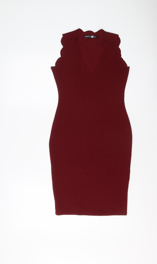 Boohoo Womens Red Polyester Bodycon Size 6 V-Neck Pullover