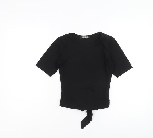 Misspap Womens Black Polyester Basic T-Shirt Size 8 Round Neck