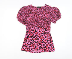 Lipsy Womens Pink Animal Print Polyester Basic Blouse Size 8 Round Neck - Leopard Print