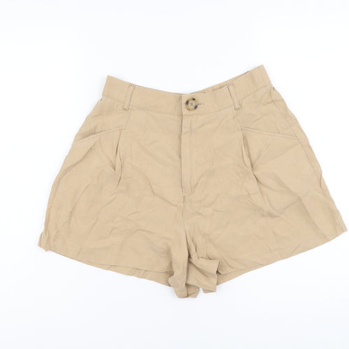 Zara Womens Beige Lyocell Basic Shorts Size S L3 in Regular Button